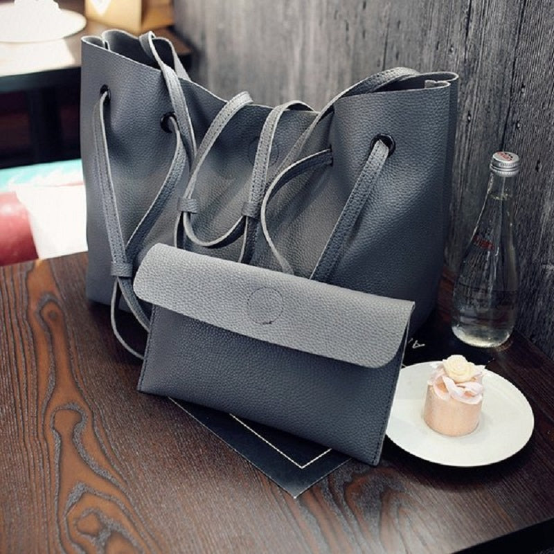Large Capacity 2Pcs Tote with Optional Strap Styles Matching Wallet Handbags Mssza
