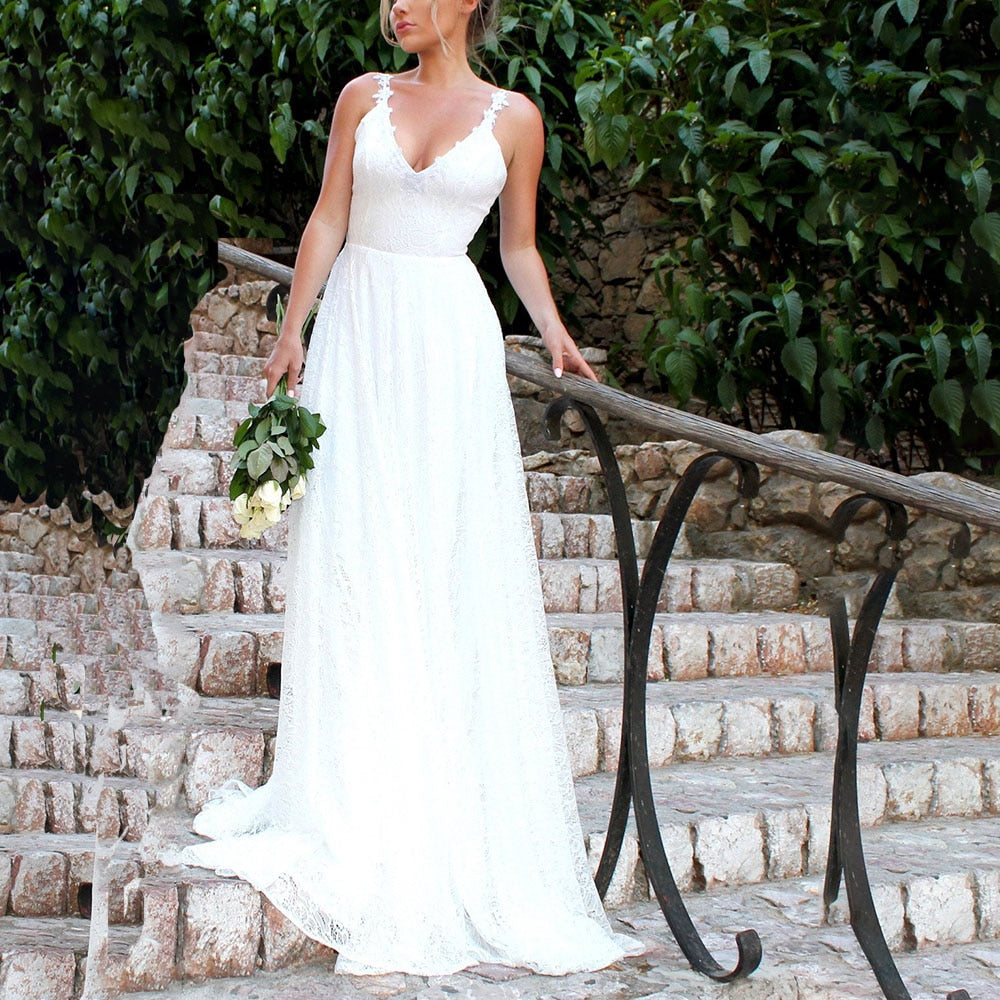 White Lace Hook Flower Hollow Patchwork Boho Long Sleeve Dresses Wedding Party Mssaz Desses