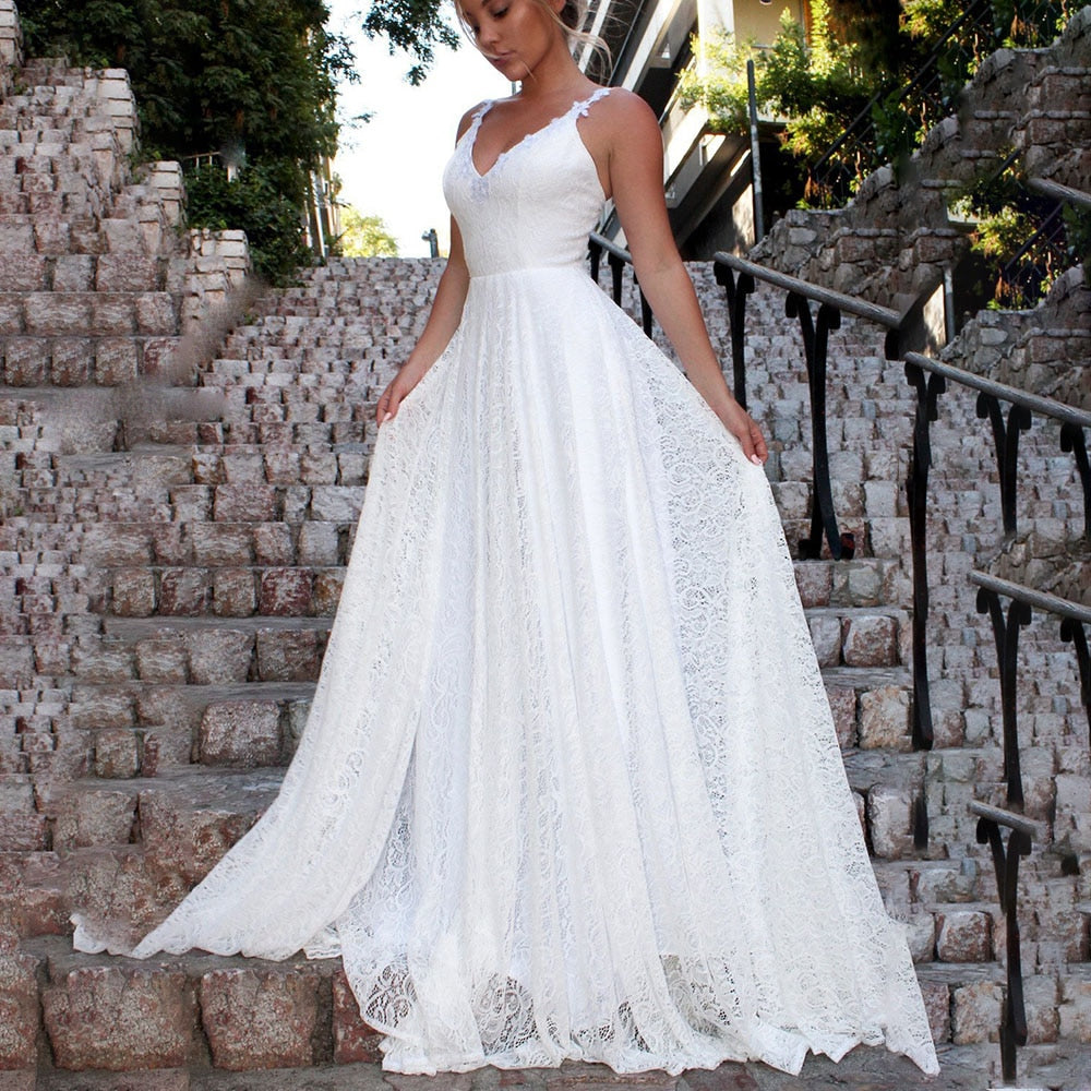 White Lace Hook Flower Hollow Patchwork Boho Long Sleeve Dresses Wedding Party Mssaz Desses
