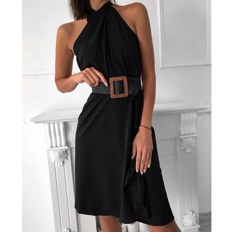 New Halter Sleeveless Ruched Design Dress Mssaz Desses