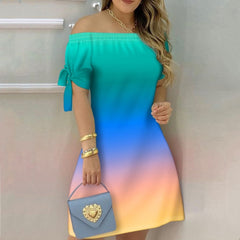 Off Shoulder  Mini Dress Short Sleeve Bow Tie Striped Plaid Floral Vestidos Mssaz Desses