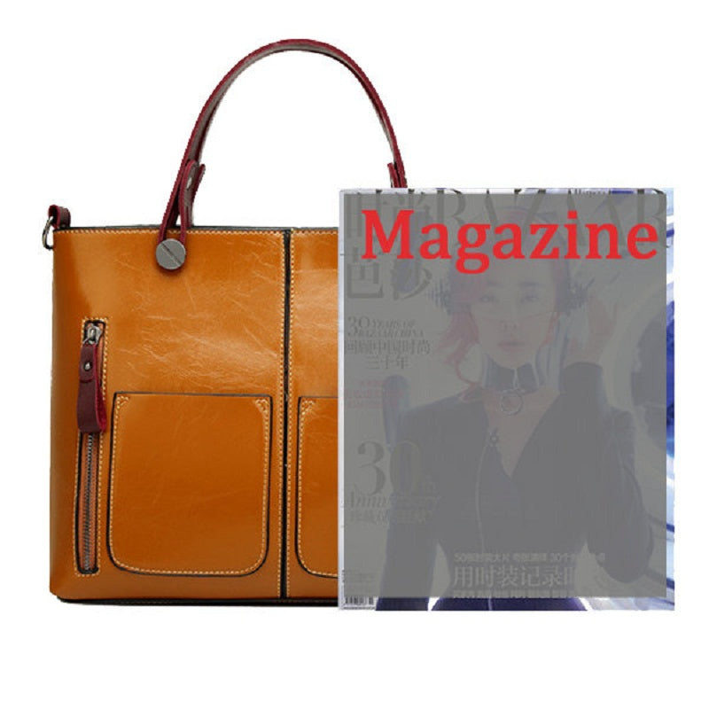 Women Oil Wax Leather Tote Bag Retro Shoulder Bags Handbags Mssza