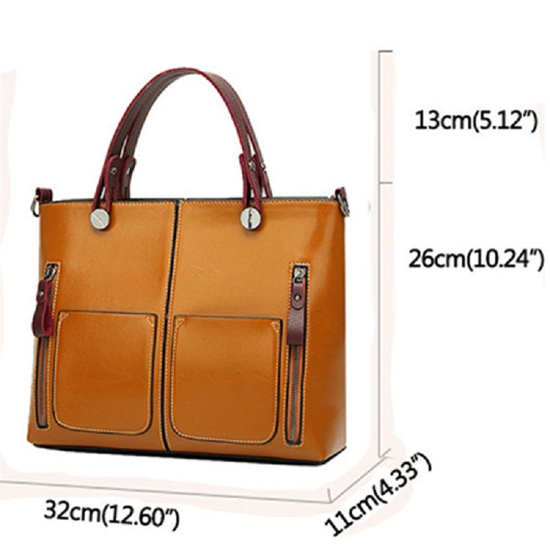 Women Oil Wax Leather Tote Bag Retro Shoulder Bags Handbags Mssza