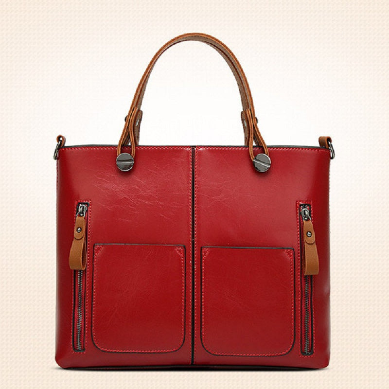 Women Oil Wax Leather Tote Bag Retro Shoulder Bags Handbags Mssza