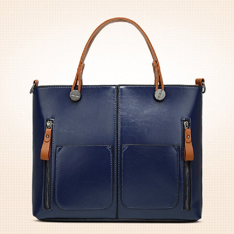 Women Oil Wax Leather Tote Bag Retro Shoulder Bags Handbags Mssza