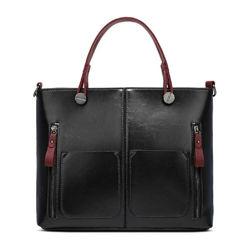 Women Oil Wax Leather Tote Bag Retro Shoulder Bags Handbags Mssza