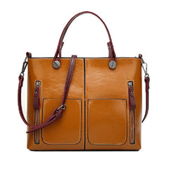 Women Oil Wax Leather Tote Bag Retro Shoulder Bags Handbags Mssza