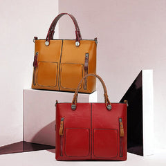 Women Oil Wax Leather Tote Bag Retro Shoulder Bags Handbags Mssza