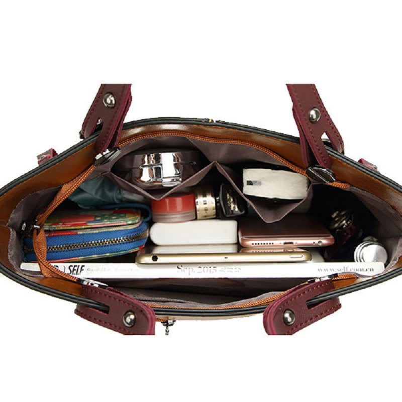 Women Oil Wax Leather Tote Bag Retro Shoulder Bags Handbags Mssza