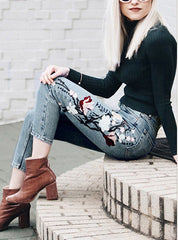Elegant Embroidery Straight Loose Wilde Street Wear Style Photography Denim Pants Mssza