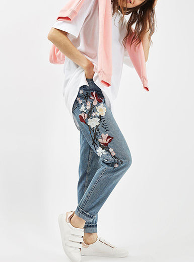 Elegant Embroidery Straight Loose Wilde Street Wear Style Photography Denim Pants Mssza