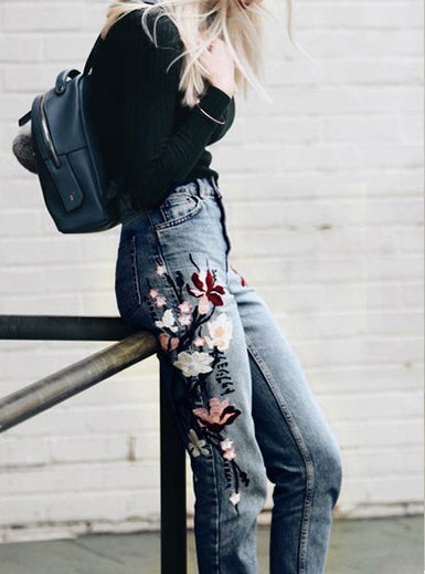Elegant Embroidery Straight Loose Wilde Street Wear Style Photography Denim Pants Mssza