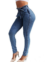 Retro-Look High Waisted Drawstring Tie Jeans Mssza
