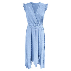 Clothing Free Shipping Sleeve Wrap V Neck Ruffle Dot Ruffle Slit Flowy Boho Dress Mssaz Desses