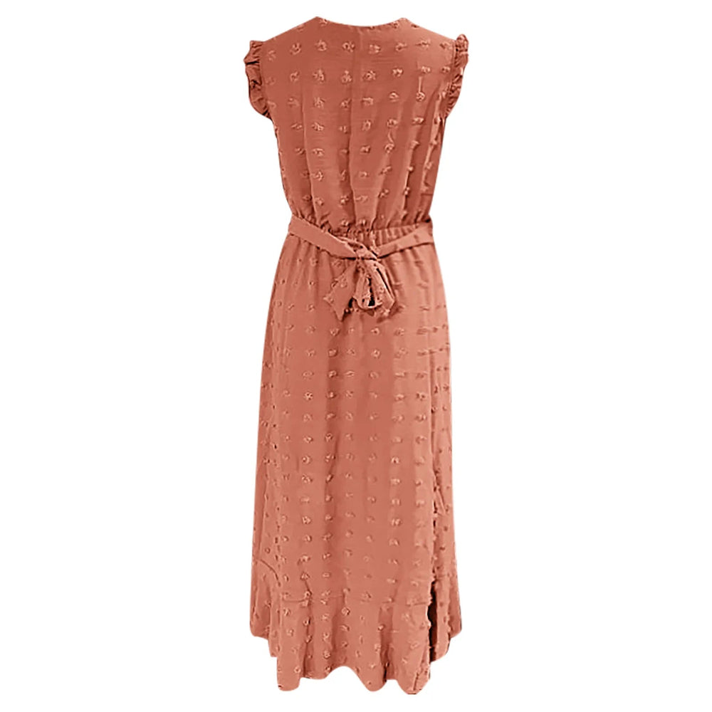 Clothing Free Shipping Sleeve Wrap V Neck Ruffle Dot Ruffle Slit Flowy Boho Dress Mssaz Desses