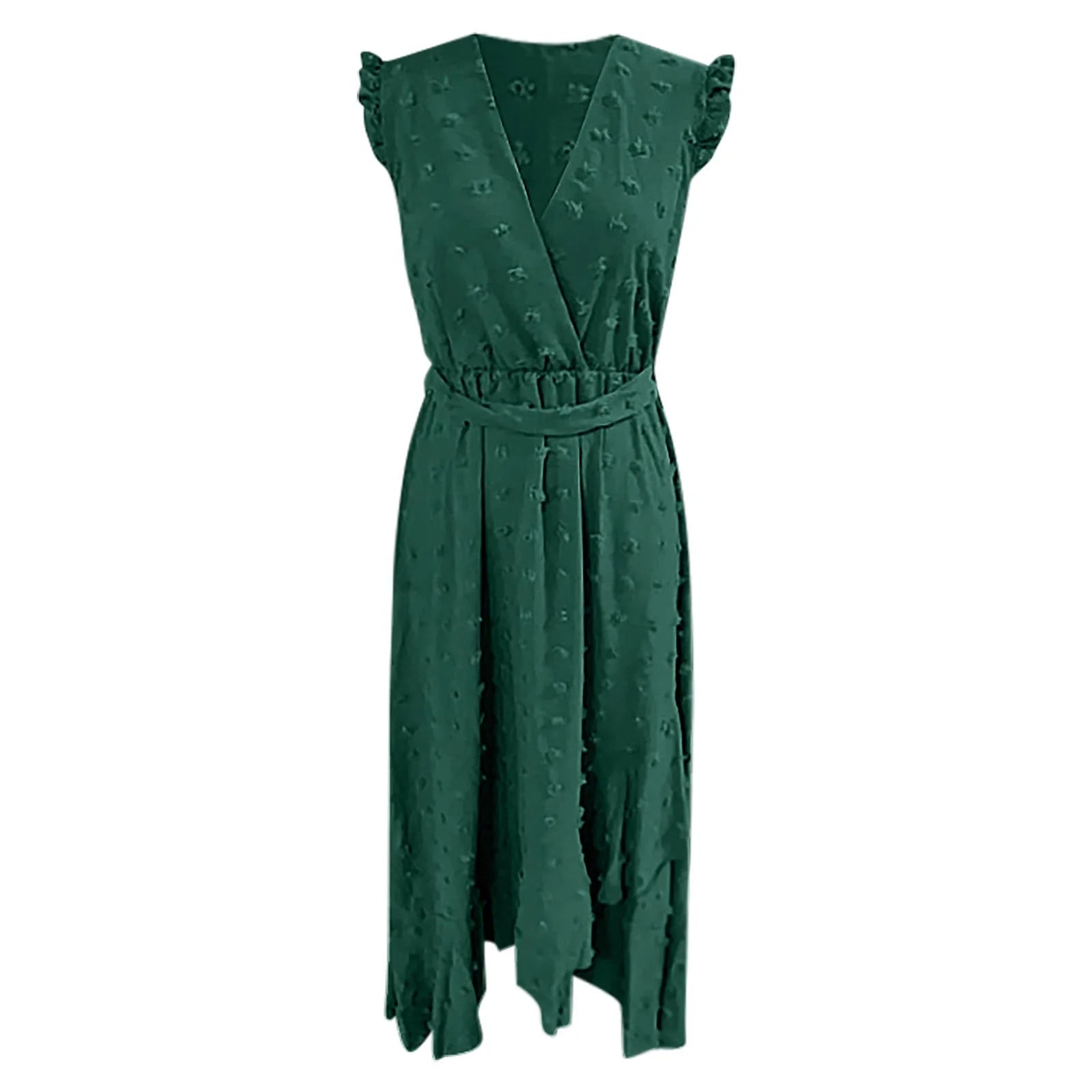 Clothing Free Shipping Sleeve Wrap V Neck Ruffle Dot Ruffle Slit Flowy Boho Dress Mssaz Desses