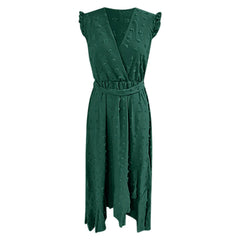 Clothing Free Shipping Sleeve Wrap V Neck Ruffle Dot Ruffle Slit Flowy Boho Dress Mssaz Desses
