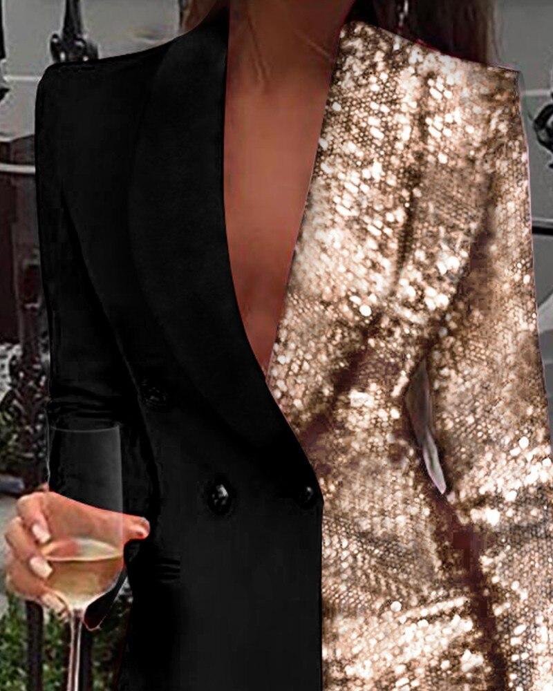 Sequined Patchwork Blazer Dress Mssaz Desses