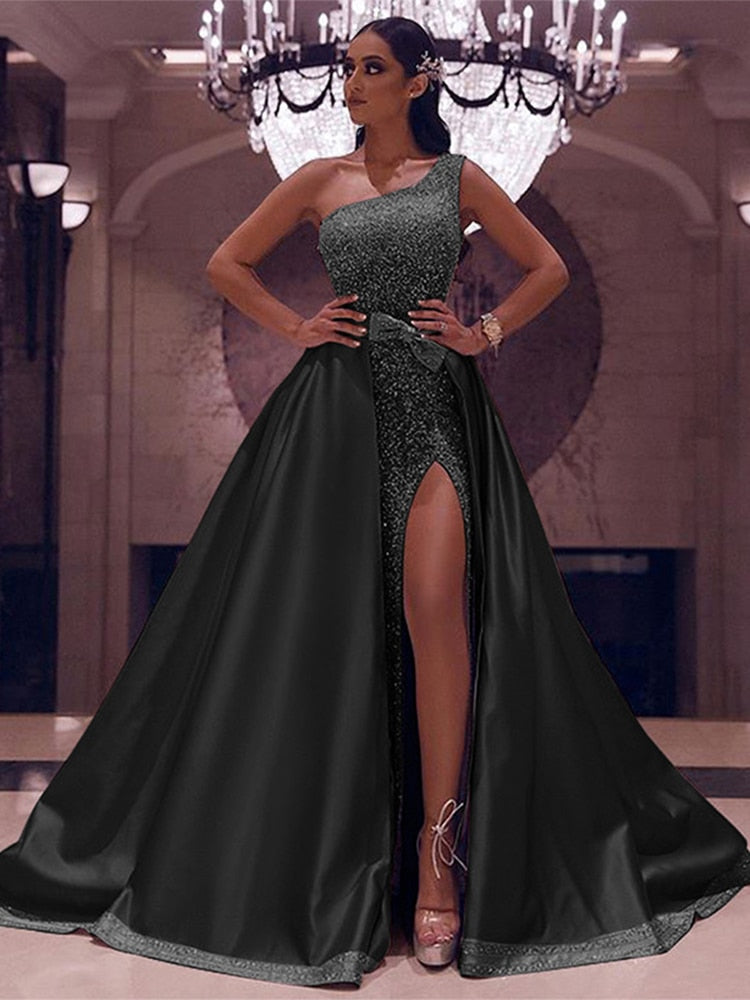 High Split Sequin Off Shoulder Sleeveless Maxi Dress Mssaz Desses