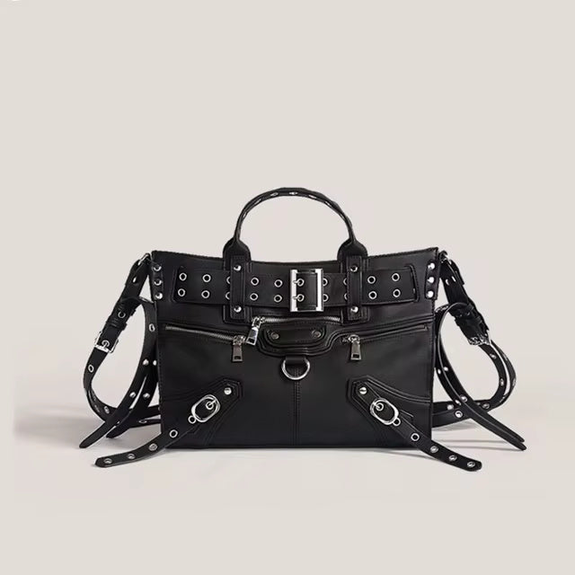 Moto and Biker Style Rivet Belt Large Capacity Tote Bag Mssza