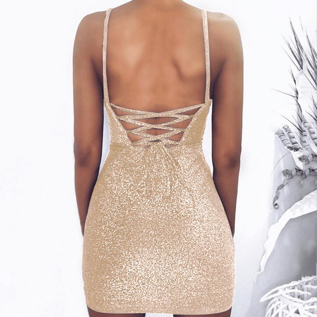 Sleeveless Backless Dress Evening Party  Sheath Sequins Bodycon Clubwear Short Mini Dresses Gold Black Pink Mssaz Desses