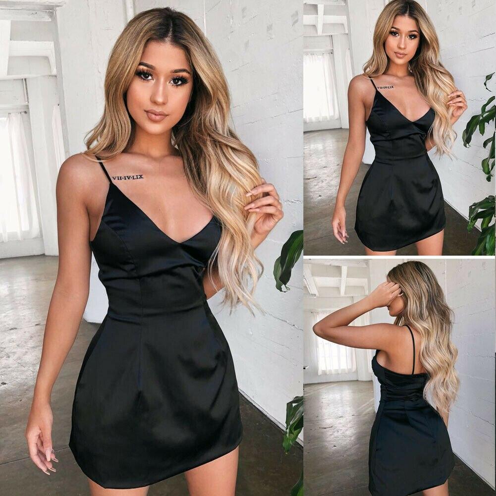 Sleeveless Solid Mini Dress Ladies Strappy V-Neck  Holiday Beach Casual Slim Dress Sundress New Mssaz Desses