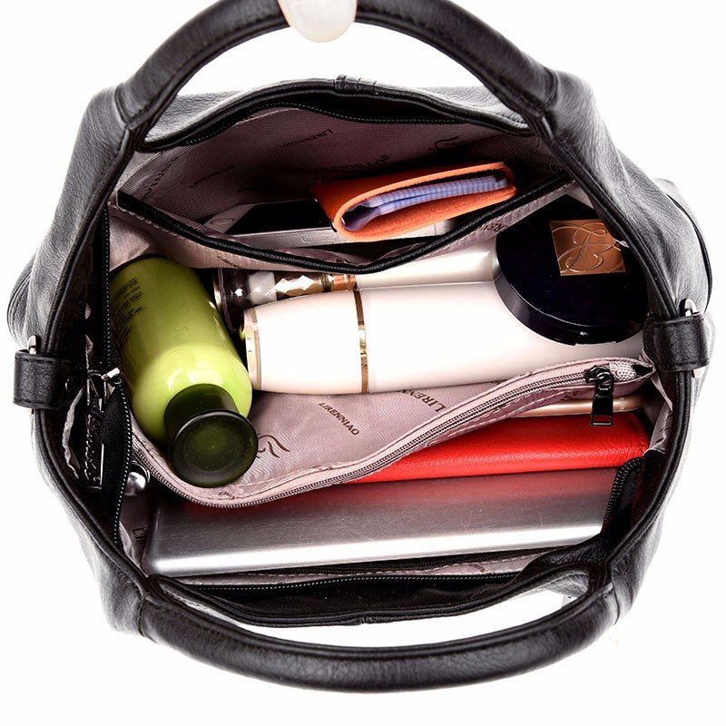 Women Soft Leather Handbags Stitching Solid Large Capacity Shoulder Bags Mssza