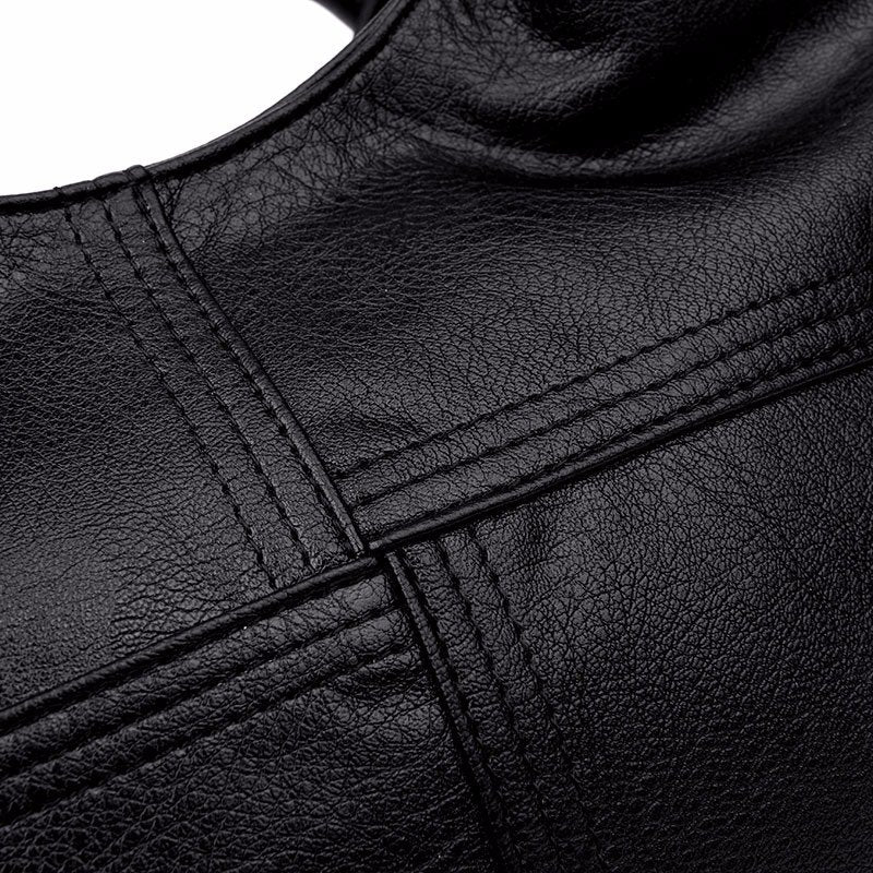 Women Soft Leather Handbags Stitching Solid Large Capacity Shoulder Bags Mssza