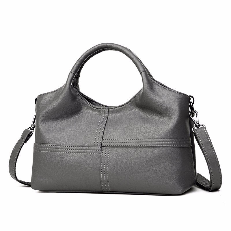 Women Soft Leather Handbags Stitching Solid Large Capacity Shoulder Bags Mssza