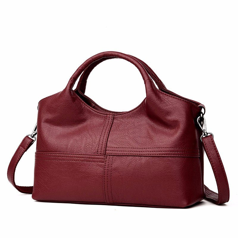 Women Soft Leather Handbags Stitching Solid Large Capacity Shoulder Bags Mssza
