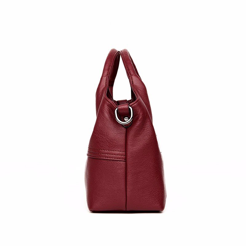 Women Soft Leather Handbags Stitching Solid Large Capacity Shoulder Bags Mssza