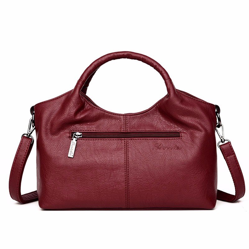Women Soft Leather Handbags Stitching Solid Large Capacity Shoulder Bags Mssza