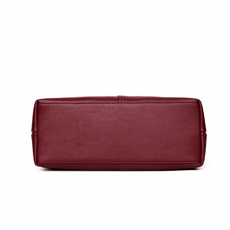 Women Soft Leather Handbags Stitching Solid Large Capacity Shoulder Bags Mssza