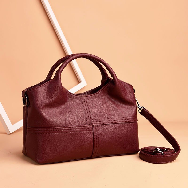 Women Soft Leather Handbags Stitching Solid Large Capacity Shoulder Bags Mssza