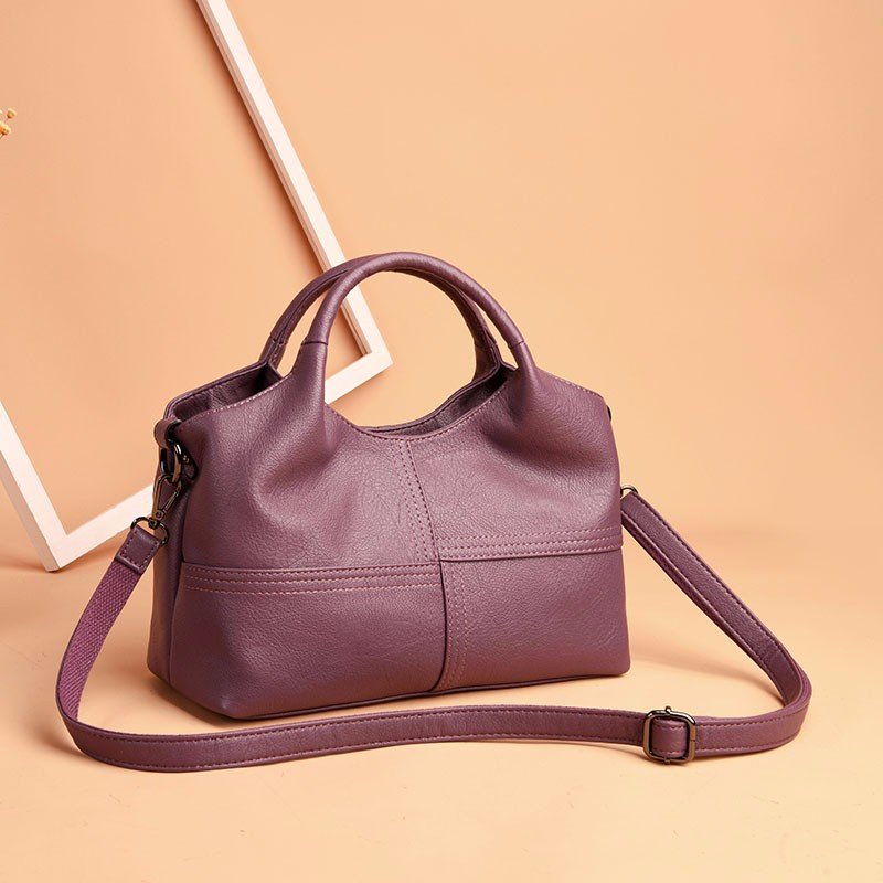 Women Soft Leather Handbags Stitching Solid Large Capacity Shoulder Bags Mssza