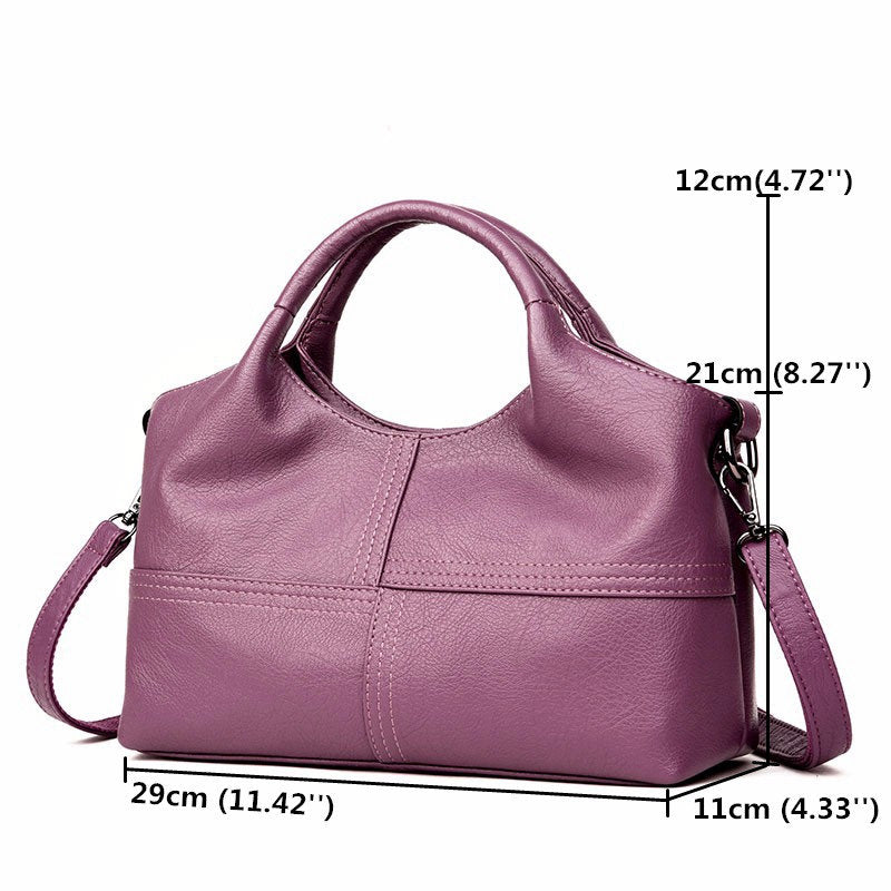 Women Soft Leather Handbags Stitching Solid Large Capacity Shoulder Bags Mssza