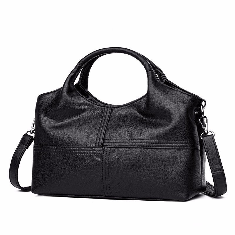 Women Soft Leather Handbags Stitching Solid Large Capacity Shoulder Bags Mssza