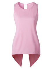 Women Solid Color Back Cross Irregular Hem Sleeveless Blouse Mssza