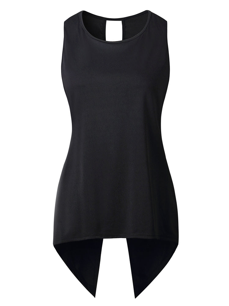 Women Solid Color Back Cross Irregular Hem Sleeveless Blouse Mssza