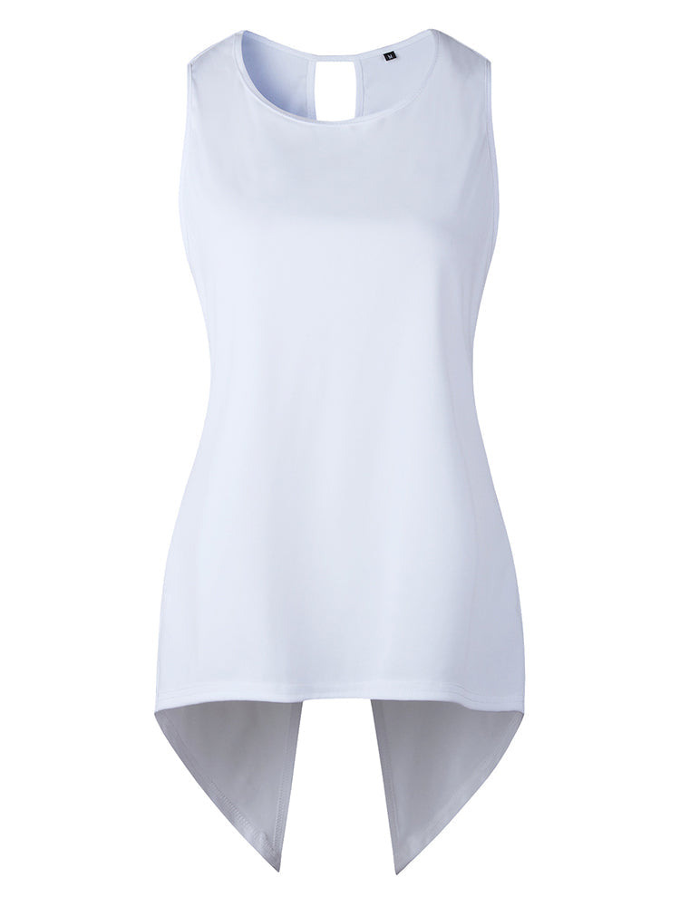 Women Solid Color Back Cross Irregular Hem Sleeveless Blouse Mssza