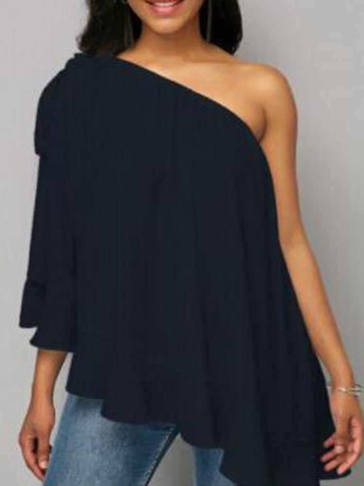 Women Solid Color Off Shoulder Chiffon Blouse Mssza