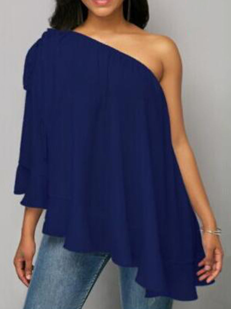 Women Solid Color Off Shoulder Chiffon Blouse Mssza
