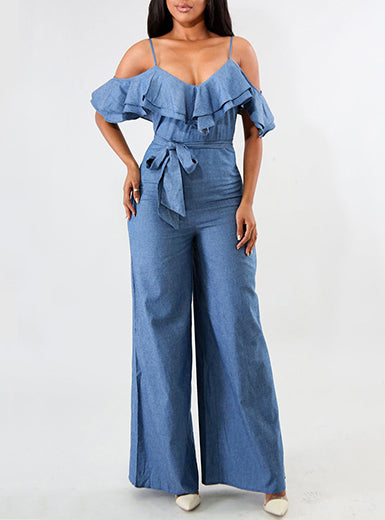 Women Spaghetti Straps Denim Jumpsuits Mssza