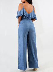 Women Spaghetti Straps Denim Jumpsuits Mssza