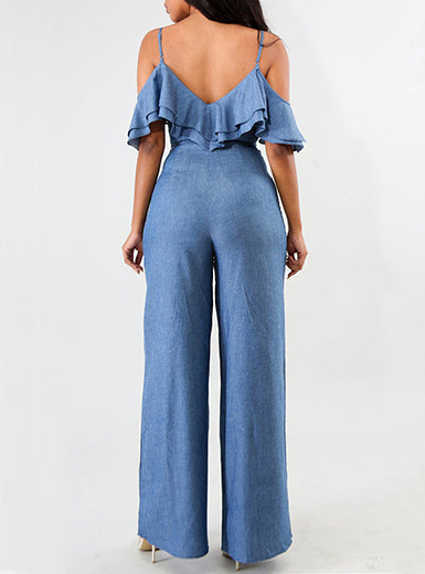 Women Spaghetti Straps Denim Jumpsuits Mssza