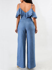 Women Spaghetti Straps Denim Jumpsuits Mssza
