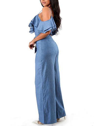 Women Spaghetti Straps Denim Jumpsuits Mssza