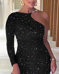 Stretchy Glitter Dress Long Sleeve Knee Bodycon Dress Mssaz Desses