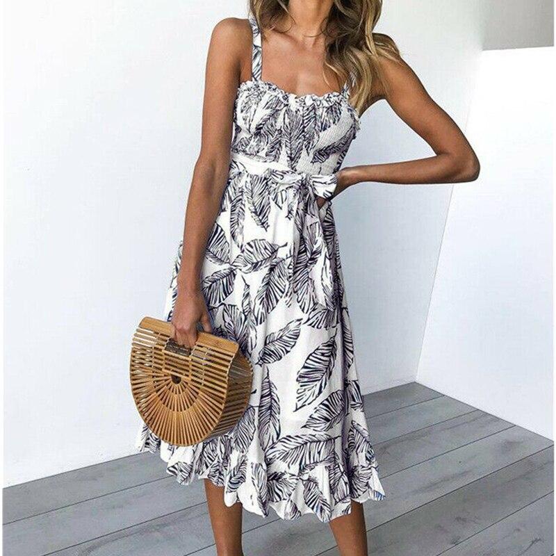 Boho Party Dress Ladies Sleeveless High Waist Holiday Beach Casual Floral Swing Long Sundress Mssaz Desses