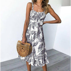 Boho Party Dress Ladies Sleeveless High Waist Holiday Beach Casual Floral Swing Long Sundress Mssaz Desses